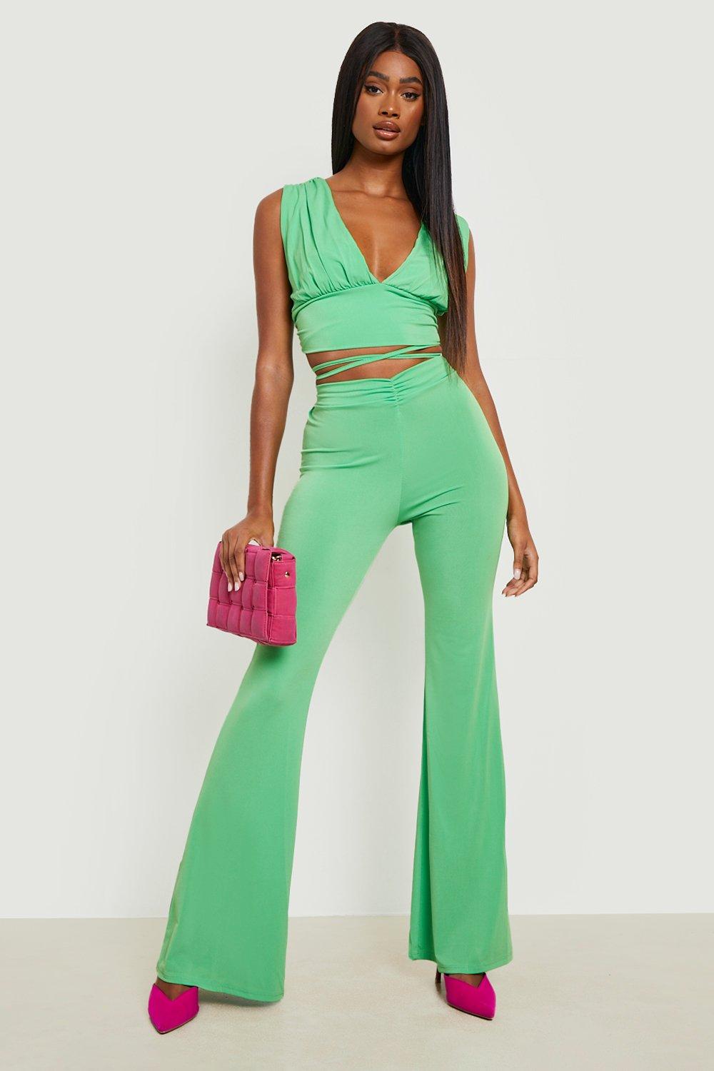 Green tie waist store pants